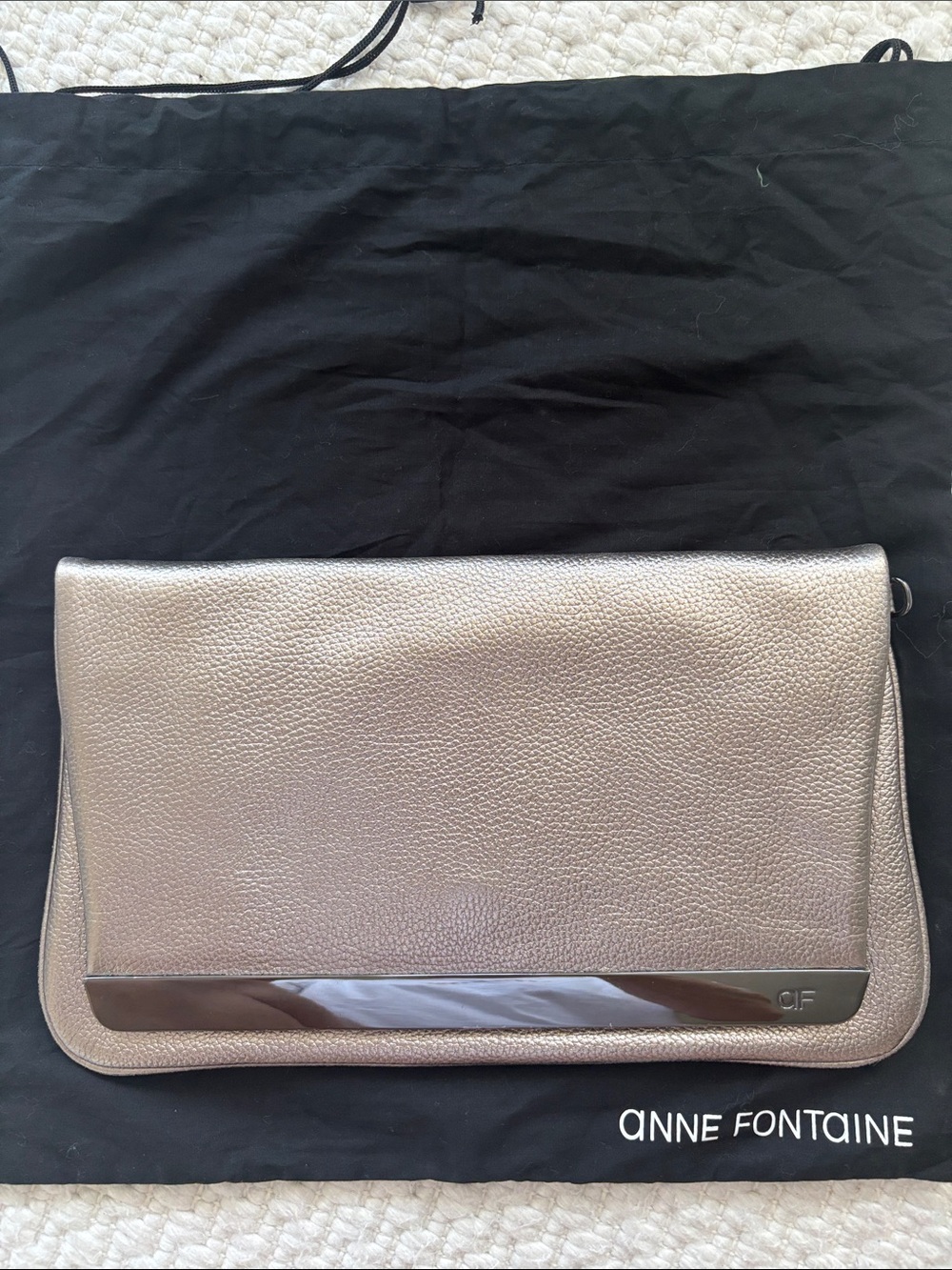 Anne Fontaine Metallic Pewter Leather Clutch